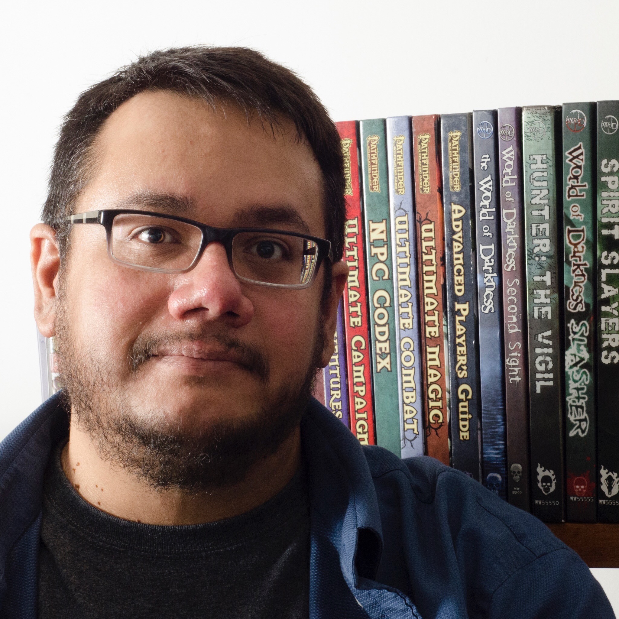 Pedro Galicia with his RPG collection